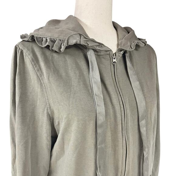 TRUE GRIT Full-Zip Ruffle Trim Hoodie in Dusty Olive Green Size M Forest Fairy - Picture 3 of 8